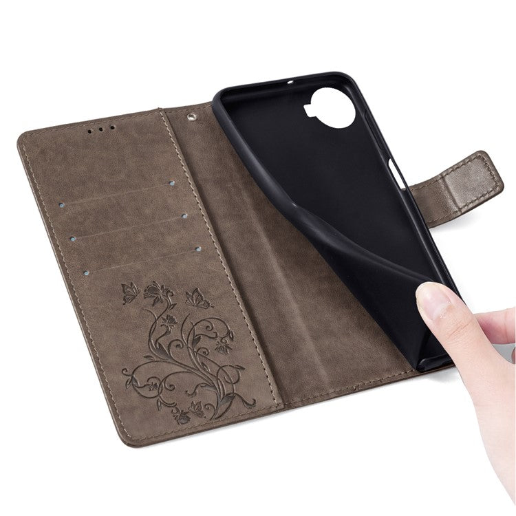 For TECNO Spark 20 Pro+ Case Butterfly Flower Imprinted PU Leather Phone Cover - Grey