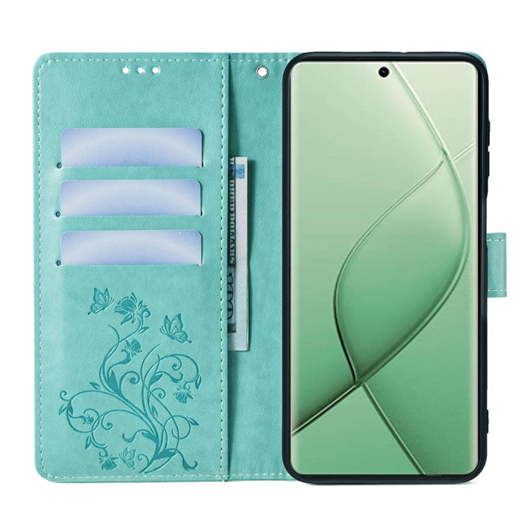 For TECNO Spark 20 Pro+ Case Butterfly Flower Imprinted PU Leather Phone Cover - Green