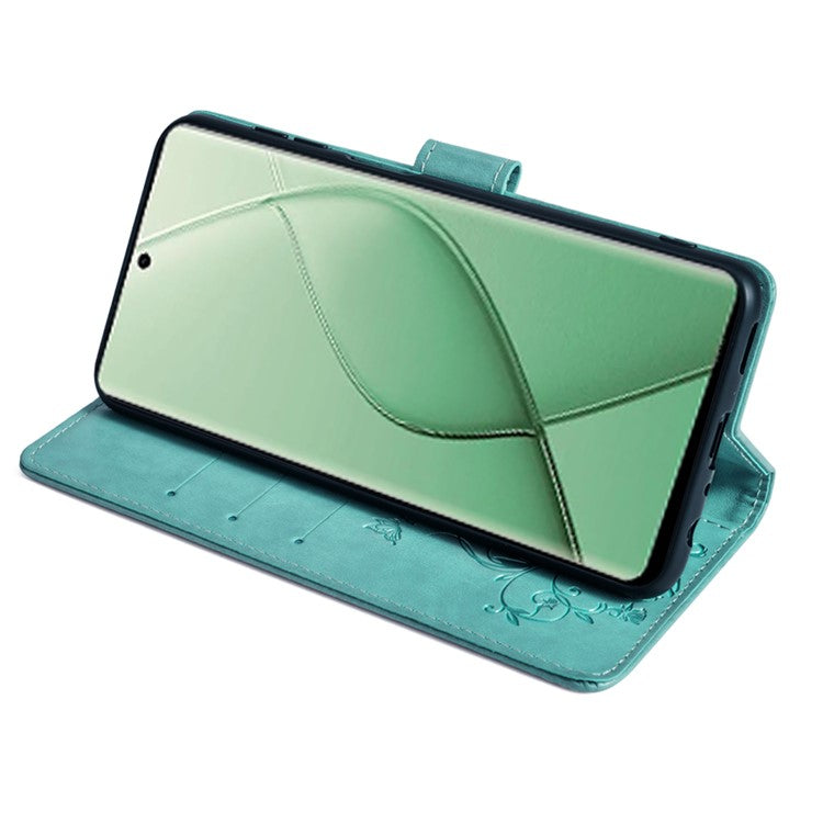 For TECNO Spark 20 Pro+ Case Butterfly Flower Imprinted PU Leather Phone Cover - Green
