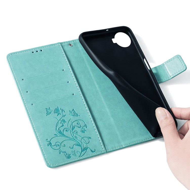 For TECNO Spark 20 Pro+ Case Butterfly Flower Imprinted PU Leather Phone Cover - Green