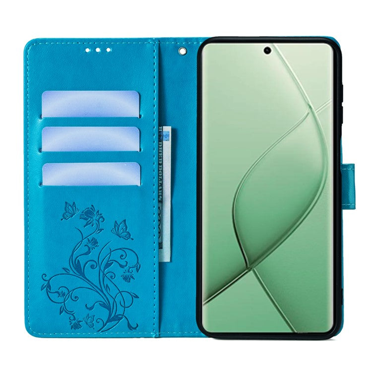 For TECNO Spark 20 Pro+ Case Butterfly Flower Imprinted PU Leather Phone Cover - Blue