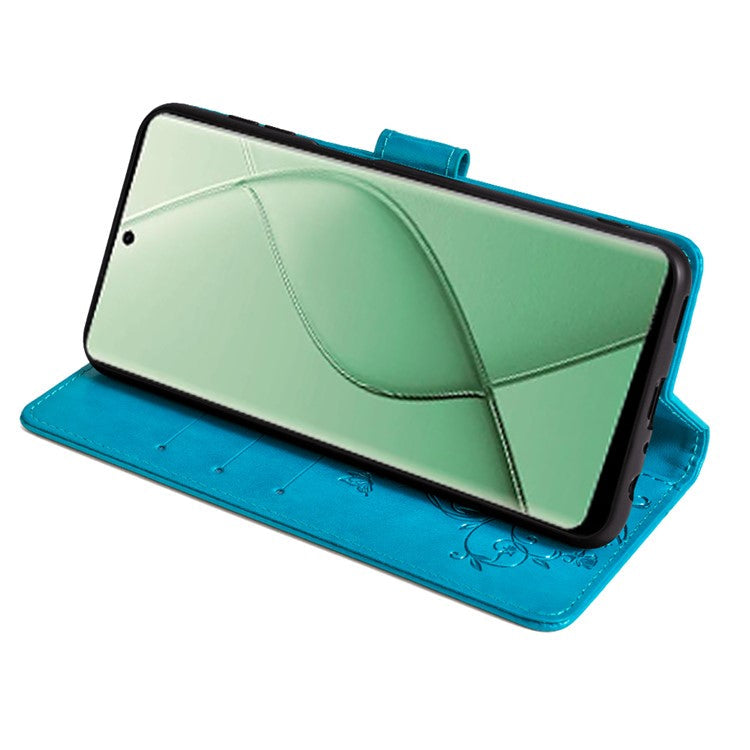 For TECNO Spark 20 Pro+ Case Butterfly Flower Imprinted PU Leather Phone Cover - Blue