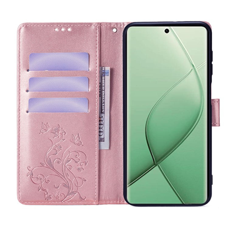 For TECNO Spark 20 Pro+ Case Butterfly Flower Imprinted PU Leather Phone Cover - Rose Gold