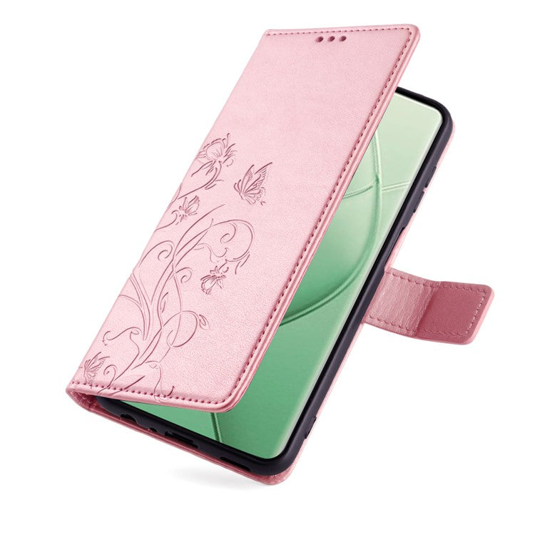For TECNO Spark 20 Pro+ Case Butterfly Flower Imprinted PU Leather Phone Cover - Rose Gold