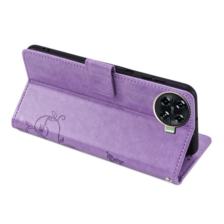 For TECNO Spark 20 Pro+ Case Butterfly Flower Imprinted PU Leather Phone Cover - Purple