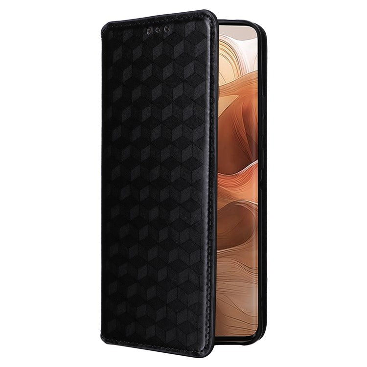 For Motorola Edge 50 Ultra 5G / Moto X50 Ultra 5G Magnetic Phone Case Rhombus Imprinted Wallet Card Holder Cover - Black