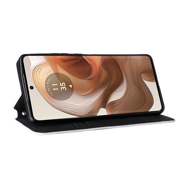 For Motorola Edge 50 Ultra 5G / Moto X50 Ultra 5G Magnetic Phone Case Rhombus Imprinted Wallet Card Holder Cover - Silver