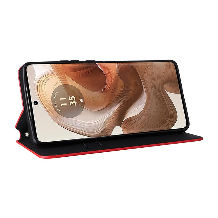 For Motorola Edge 50 Ultra 5G / Moto X50 Ultra 5G Magnetic Phone Case Rhombus Imprinted Wallet Card Holder Cover - Red