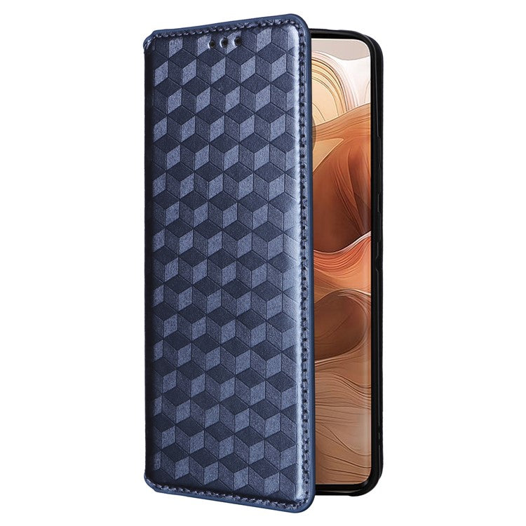 For Motorola Edge 50 Ultra 5G / Moto X50 Ultra 5G Magnetic Phone Case Rhombus Imprinted Wallet Card Holder Cover - Blue