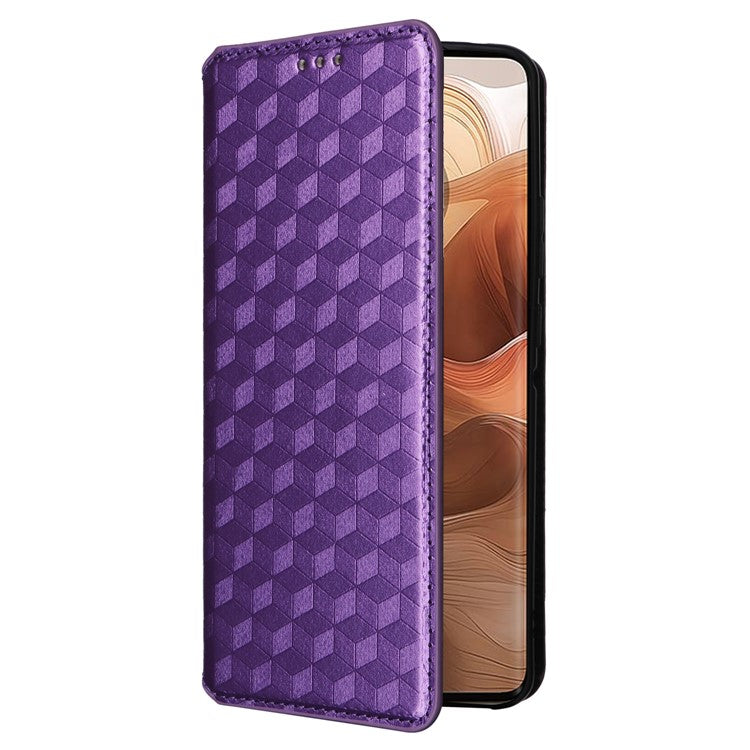 For Motorola Edge 50 Ultra 5G / Moto X50 Ultra 5G Magnetic Phone Case Rhombus Imprinted Wallet Card Holder Cover - Purple