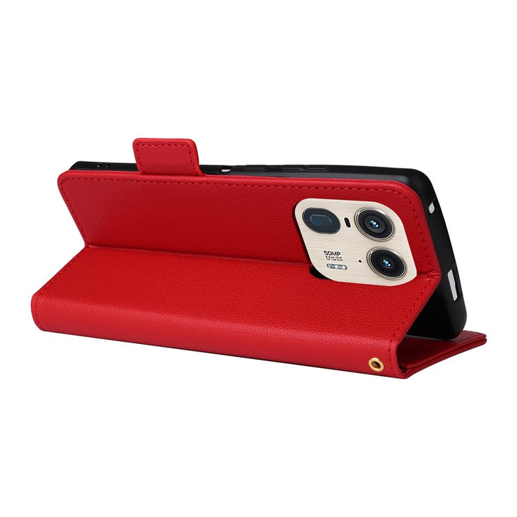 For Motorola Edge 50 Ultra 5G / Moto X50 Ultra 5G Case Wallet Stand Litchi Texture Leather Flip Phone Cover - Red