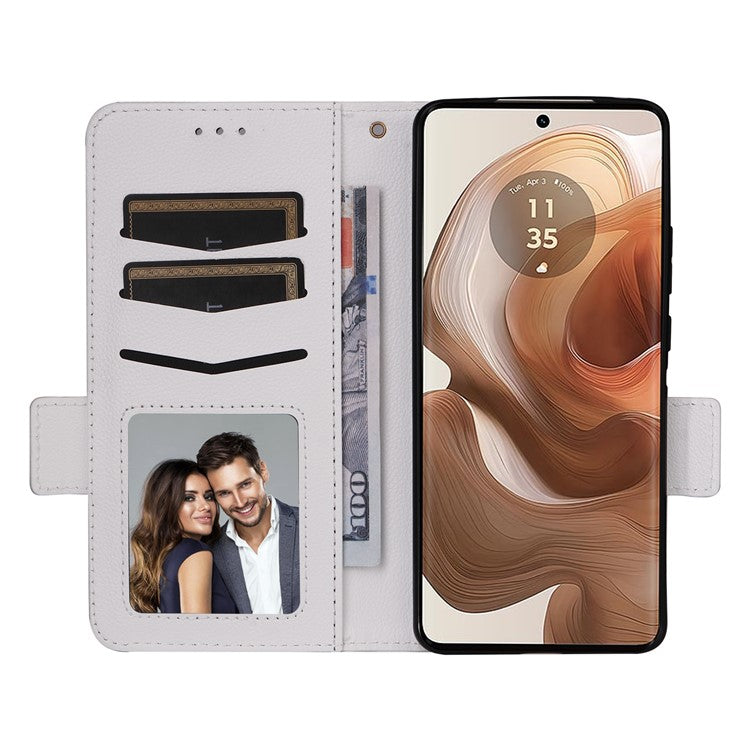 For Motorola Edge 50 Ultra 5G / Moto X50 Ultra 5G Case Wallet Stand Litchi Texture Leather Flip Phone Cover - White