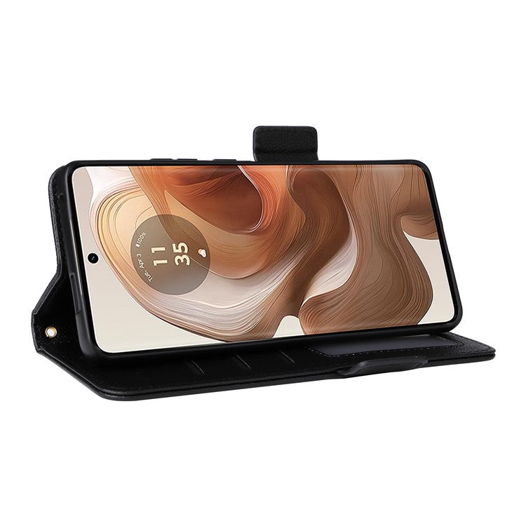 For Motorola Edge 50 Ultra 5G / Moto X50 Ultra 5G Case Wallet Stand Litchi Texture Leather Flip Phone Cover - Black