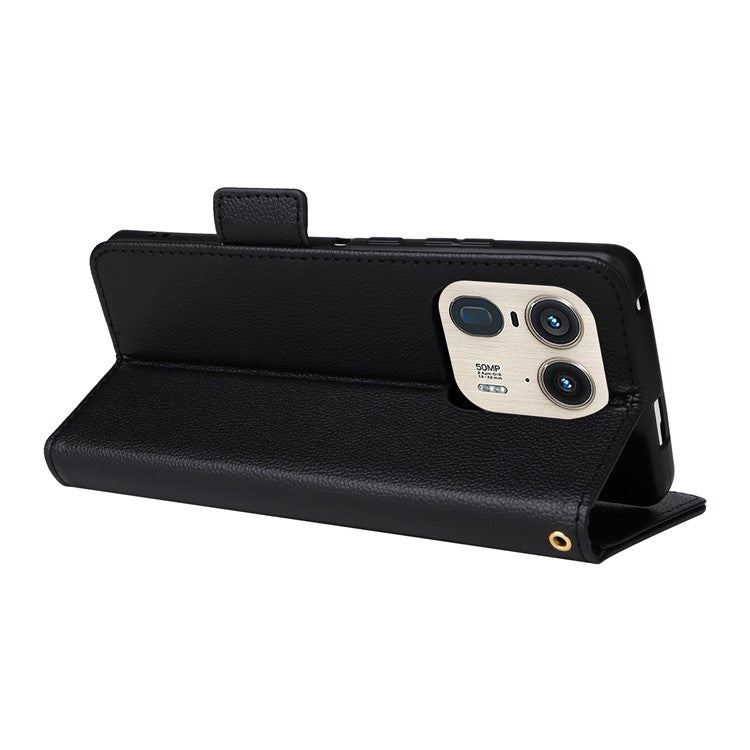 For Motorola Edge 50 Ultra 5G / Moto X50 Ultra 5G Case Wallet Stand Litchi Texture Leather Flip Phone Cover - Black