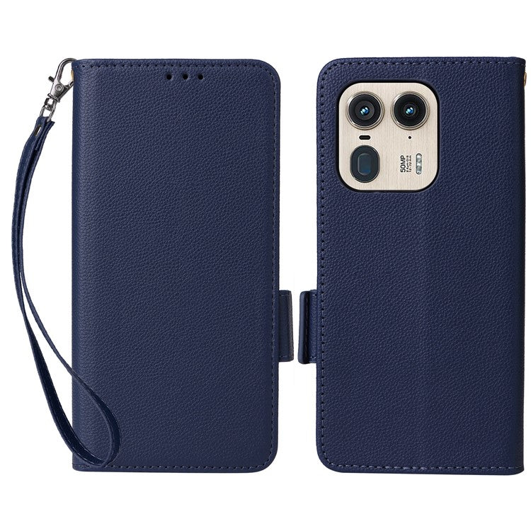 For Motorola Edge 50 Ultra 5G / Moto X50 Ultra 5G Case Wallet Stand Litchi Texture Leather Flip Phone Cover - Dark Blue