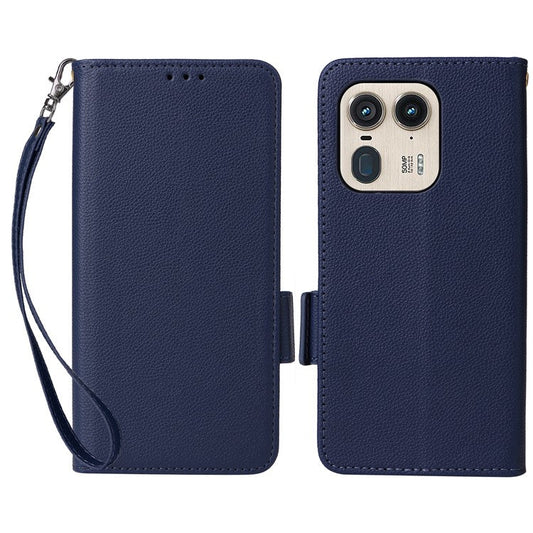 For Motorola Edge 50 Ultra 5G / Moto X50 Ultra 5G Case Wallet Stand Litchi Texture Leather Flip Phone Cover - Dark Blue