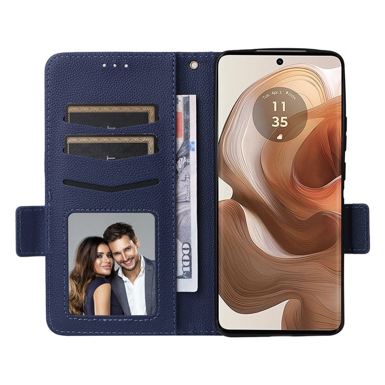 For Motorola Edge 50 Ultra 5G / Moto X50 Ultra 5G Case Wallet Stand Litchi Texture Leather Flip Phone Cover - Dark Blue