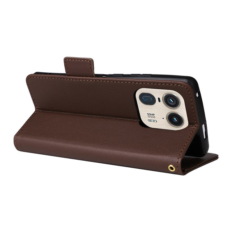 For Motorola Edge 50 Ultra 5G / Moto X50 Ultra 5G Case Wallet Stand Litchi Texture Leather Flip Phone Cover - Brown