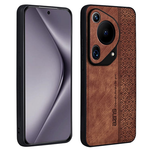 AZNS For Huawei Pura 70 Ultra Case PU Leather+TPU Imprinted Pattern Anti-Slip Grip Phone Cover - Brown