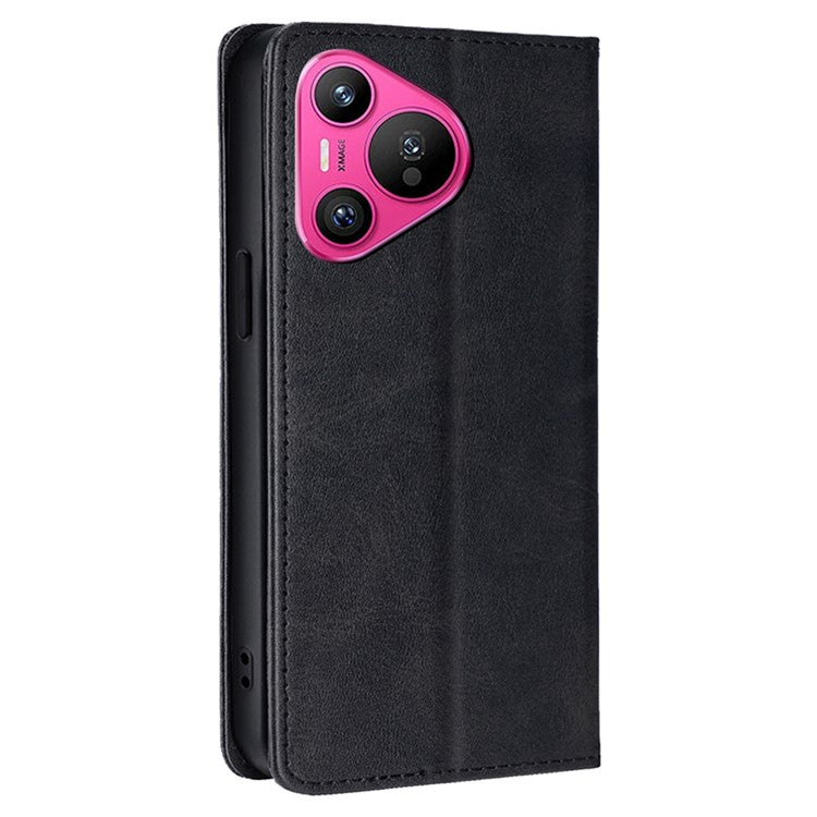 For Huawei Pura 70 Case Calf Texture Leather Magnetic Clasp Wallet Phone Cover - Black