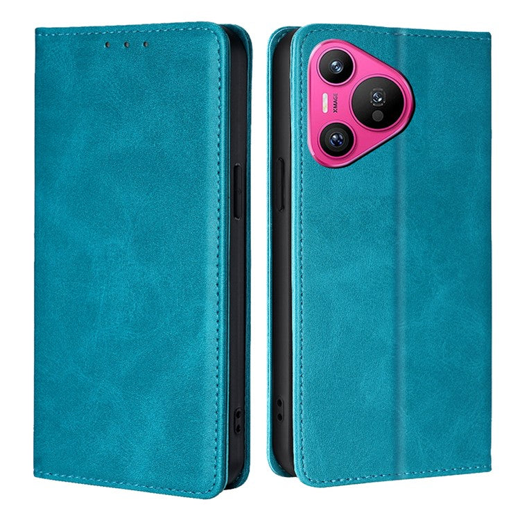 For Huawei Pura 70 Case Calf Texture Leather Magnetic Clasp Wallet Phone Cover - Baby Blue