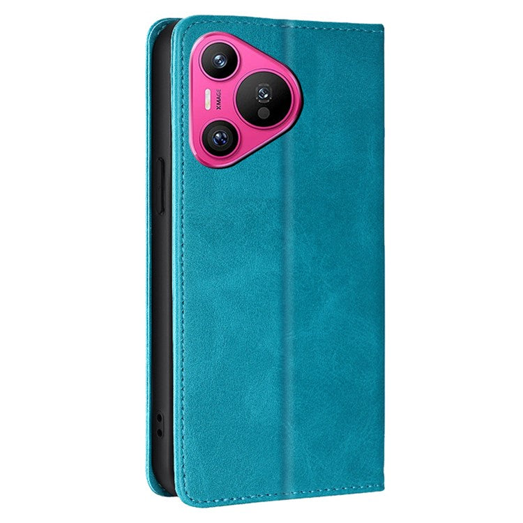 For Huawei Pura 70 Case Calf Texture Leather Magnetic Clasp Wallet Phone Cover - Baby Blue