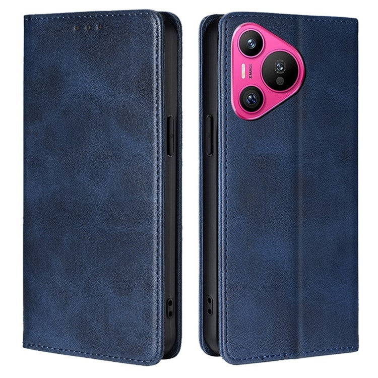 For Huawei Pura 70 Case Calf Texture Leather Magnetic Clasp Wallet Phone Cover - Sapphire
