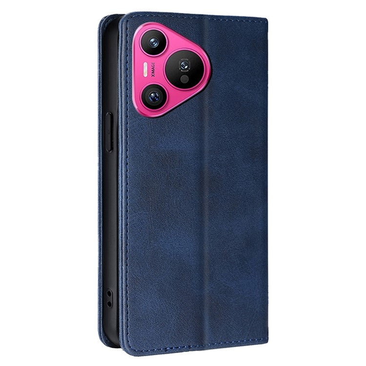 For Huawei Pura 70 Case Calf Texture Leather Magnetic Clasp Wallet Phone Cover - Sapphire