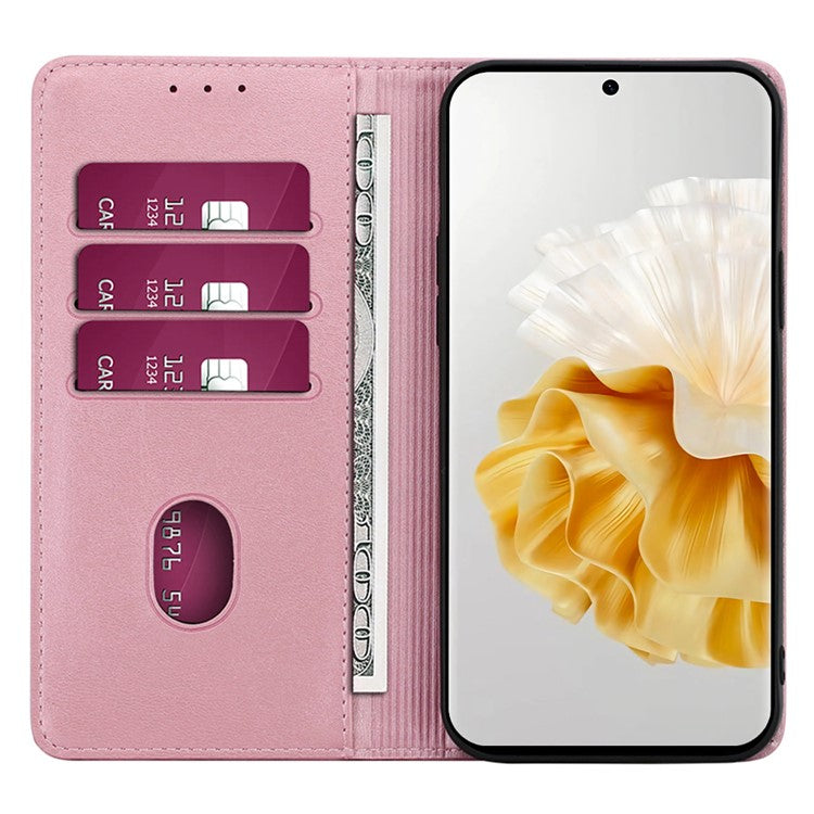 For Huawei Pura 70 Ultra Case PU Leather Calf Texture Strong Magnetic Suction Phone Cover - Rose Gold