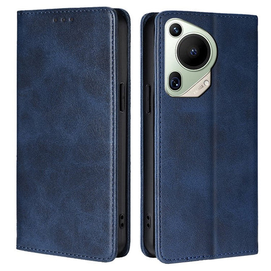 For Huawei Pura 70 Ultra Case PU Leather Calf Texture Strong Magnetic Suction Phone Cover - Sapphire