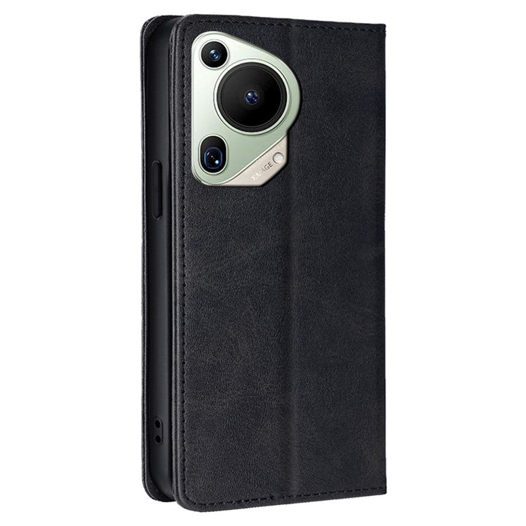 For Huawei Pura 70 Ultra Case PU Leather Calf Texture Strong Magnetic Suction Phone Cover - Black