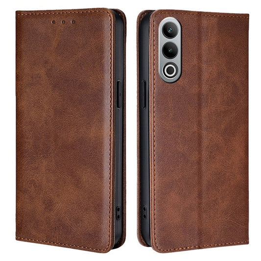 For OnePlus Nord CE4 5G Case Card Holder Calf Texture Drop Proof Stand Phone Cover - Brown