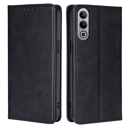 For OnePlus Nord CE4 5G Case Card Holder Calf Texture Drop Proof Stand Phone Cover - Black