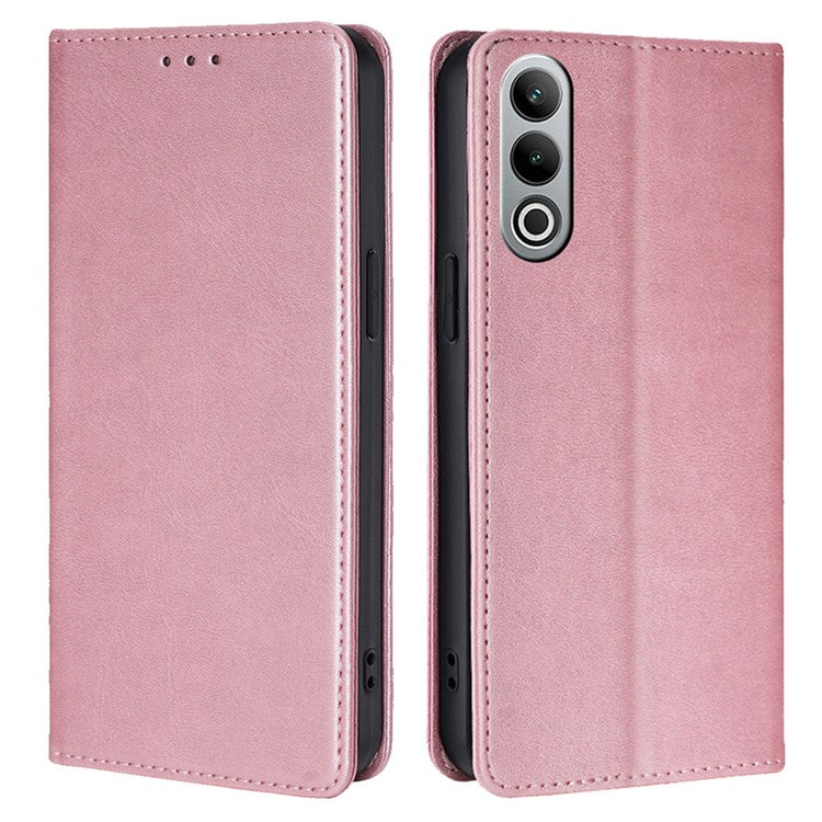 For OnePlus Nord CE4 5G Case Card Holder Calf Texture Drop Proof Stand Phone Cover - Rose Gold