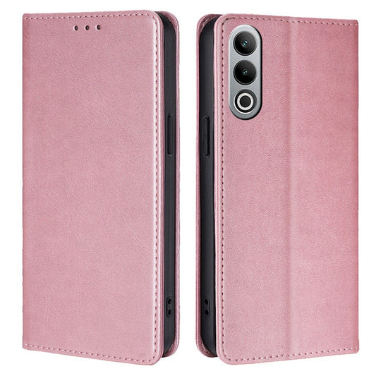 For OnePlus Nord CE4 5G Case Card Holder Calf Texture Drop Proof Stand Phone Cover - Rose Gold