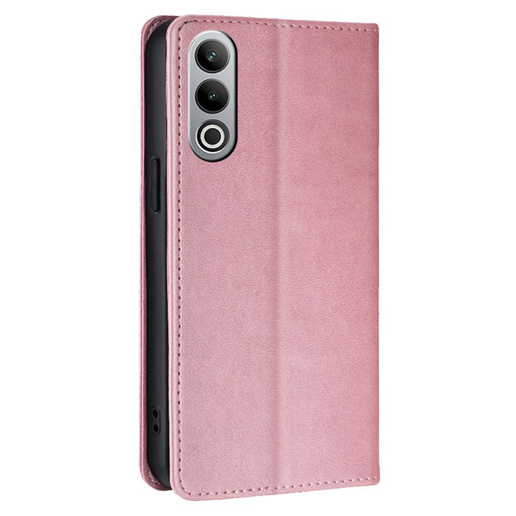 For OnePlus Nord CE4 5G Case Card Holder Calf Texture Drop Proof Stand Phone Cover - Rose Gold