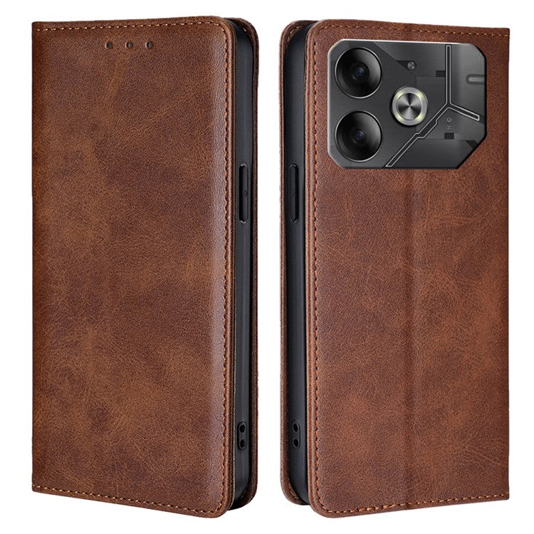 For TECNO Pova 6 5G Case Calf Texture Shockproof Phone Cover with Card Holder - Brown
