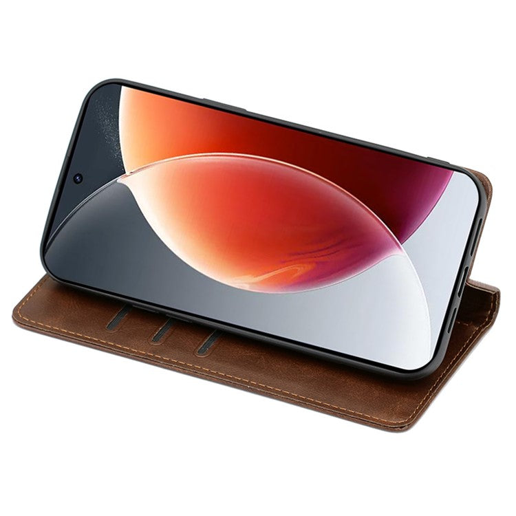 For TECNO Pova 6 5G Case Calf Texture Shockproof Phone Cover with Card Holder - Brown