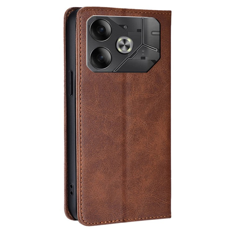 For TECNO Pova 6 5G Case Calf Texture Shockproof Phone Cover with Card Holder - Brown
