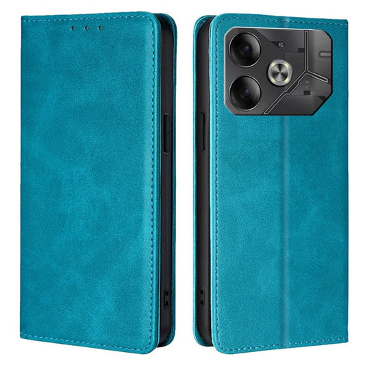 For TECNO Pova 6 5G Case Calf Texture Shockproof Phone Cover with Card Holder - Baby Blue
