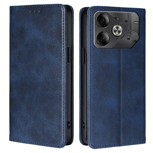 For TECNO Pova 6 5G Case Calf Texture Shockproof Phone Cover with Card Holder - Sapphire