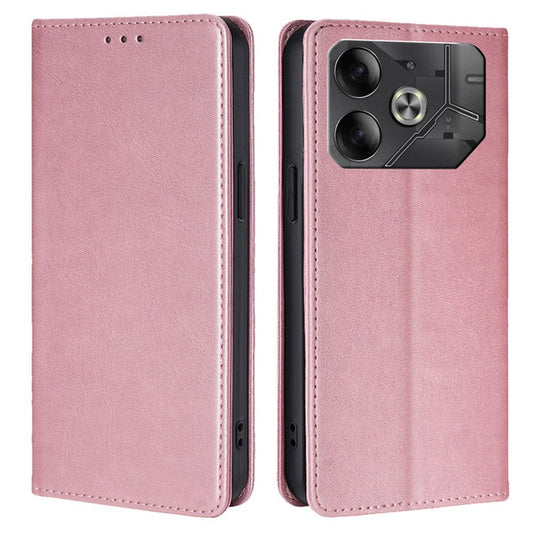 For TECNO Pova 6 5G Case Calf Texture Shockproof Phone Cover with Card Holder - Rose Gold
