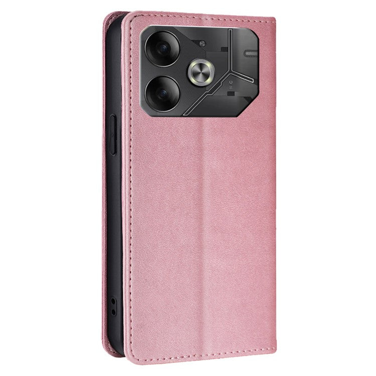 For TECNO Pova 6 5G Case Calf Texture Shockproof Phone Cover with Card Holder - Rose Gold