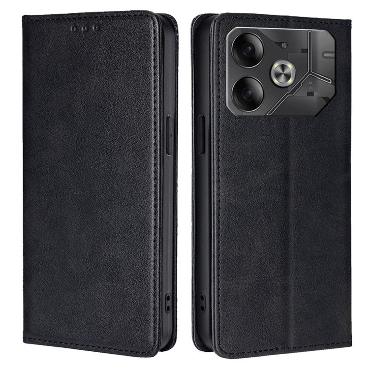 For TECNO Pova 6 5G Case Calf Texture Shockproof Phone Cover with Card Holder - Black