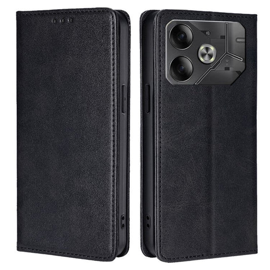 For TECNO Pova 6 5G Case Calf Texture Shockproof Phone Cover with Card Holder - Black