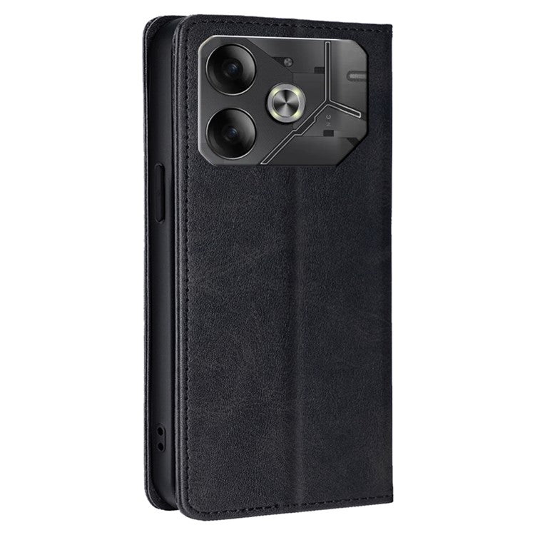 For TECNO Pova 6 5G Case Calf Texture Shockproof Phone Cover with Card Holder - Black