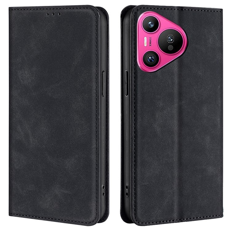 For Huawei Pura 70 Case PU Leather Phone Cover with Card Slot Skin-Touch - Black