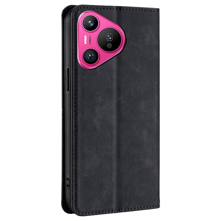 For Huawei Pura 70 Case PU Leather Phone Cover with Card Slot Skin-Touch - Black