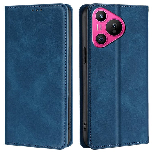 For Huawei Pura 70 Case PU Leather Phone Cover with Card Slot Skin-Touch - Blue