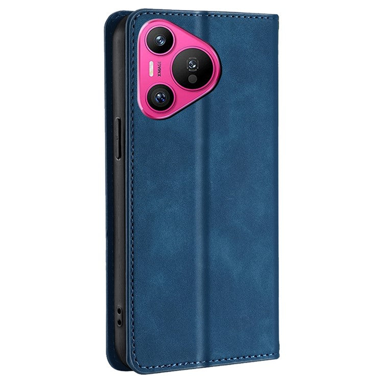 For Huawei Pura 70 Case PU Leather Phone Cover with Card Slot Skin-Touch - Blue